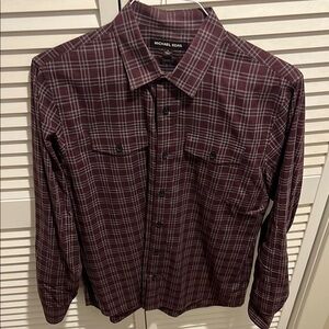 Michael Kors Maroon and Grey Striped Casual Button Down Shirt